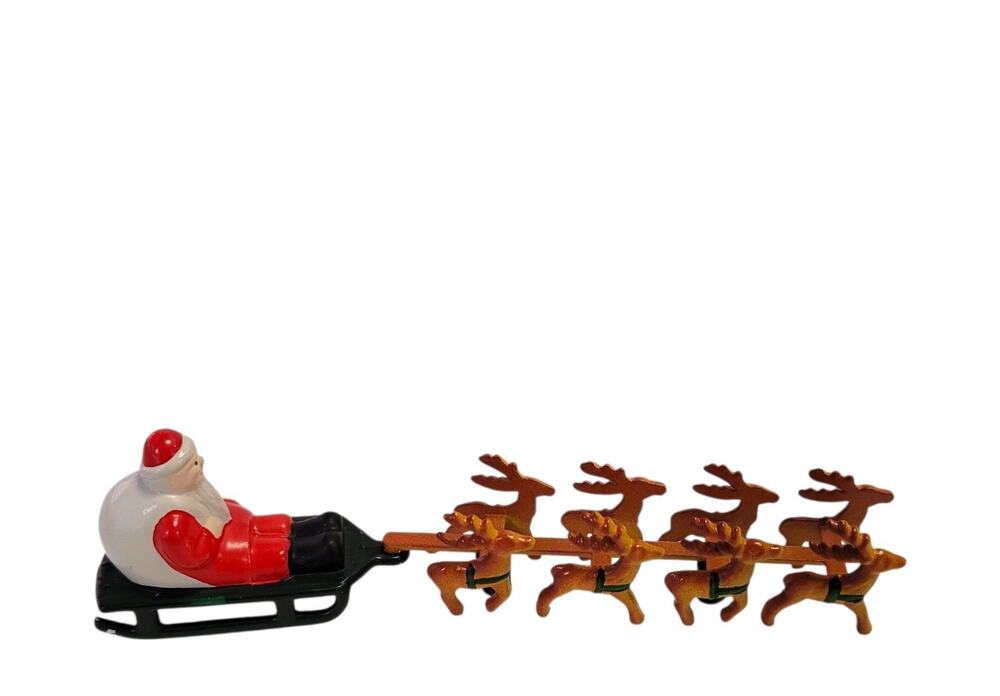 Department 56 Santa & Reindeer 2 Piece Figurine Set NOS Village Vintage Metal
